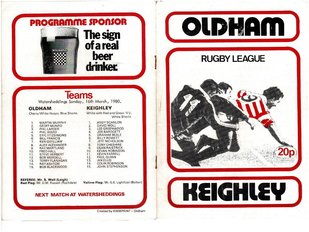 Programme cover: Oldham v Keighley, 16 March 1980