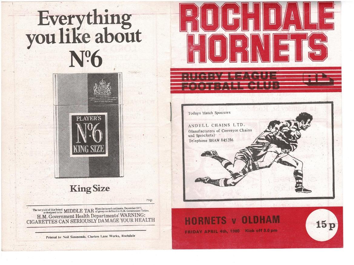 Programme cover: Oldham v Rochdale Hornets, 4 April 1980