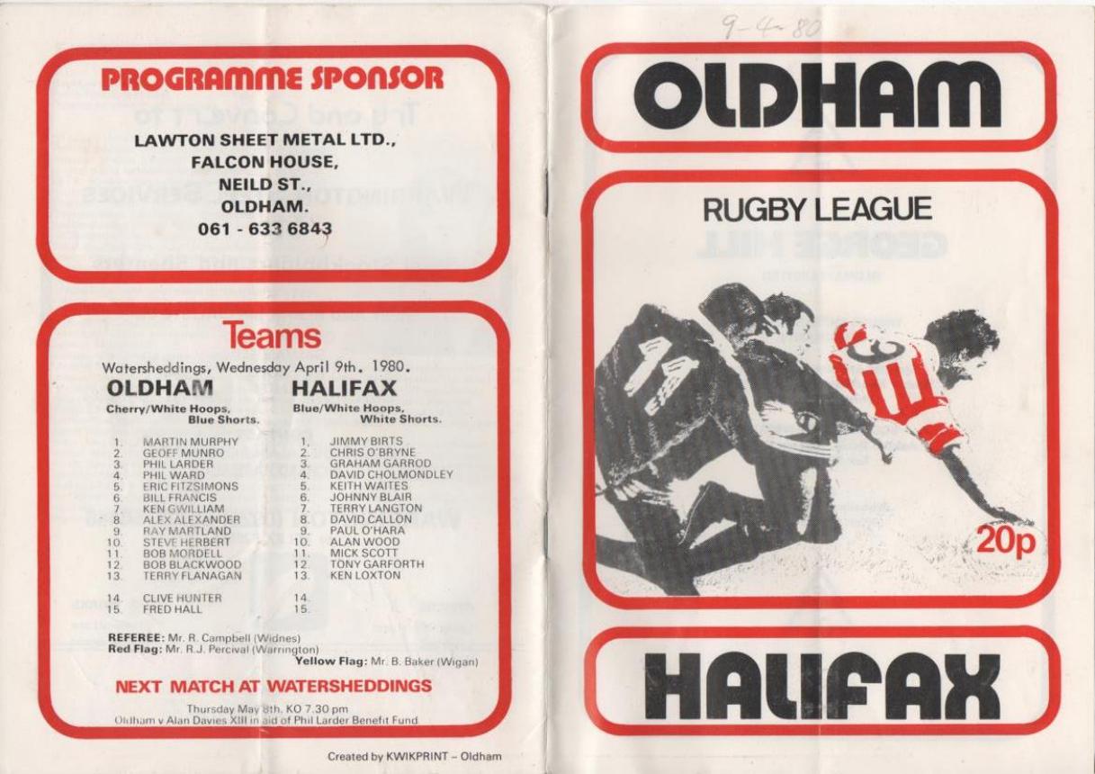 Programme cover: Oldham v Halifax, 9 April 1980