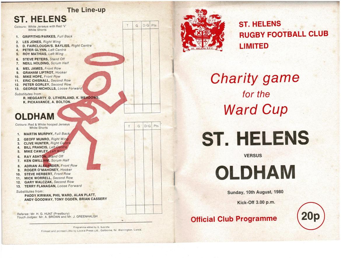 Programme cover: Oldham v St Helens, 10 August 1980