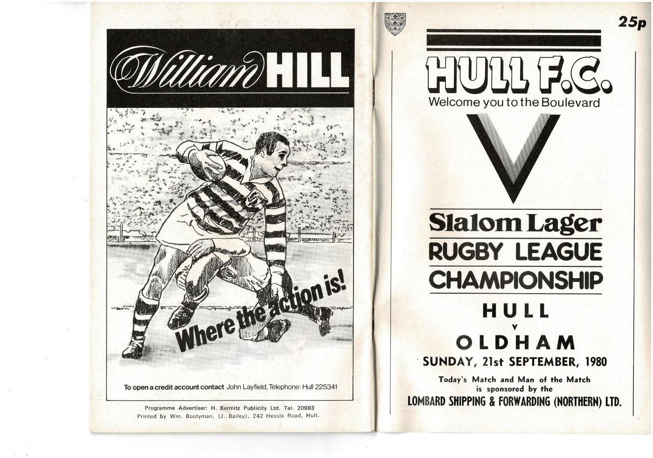 Programme cover: Oldham v Hull FC, 21 September 1980