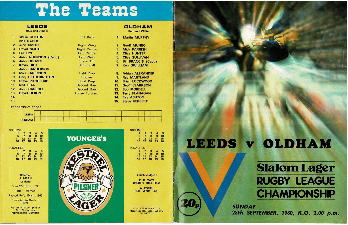 Programme cover: Oldham v Leeds, 28 September 1980