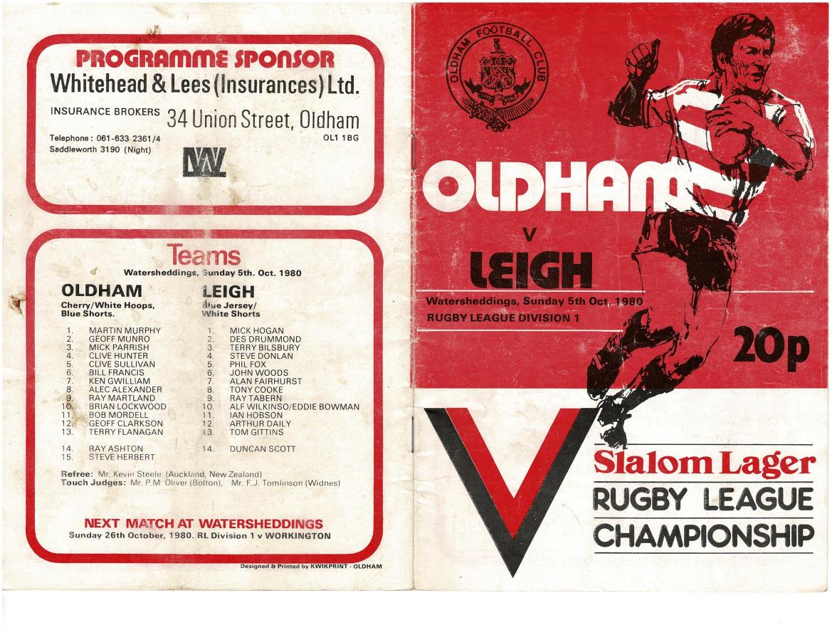 Programme cover: Oldham v Leigh, 5 October 1980