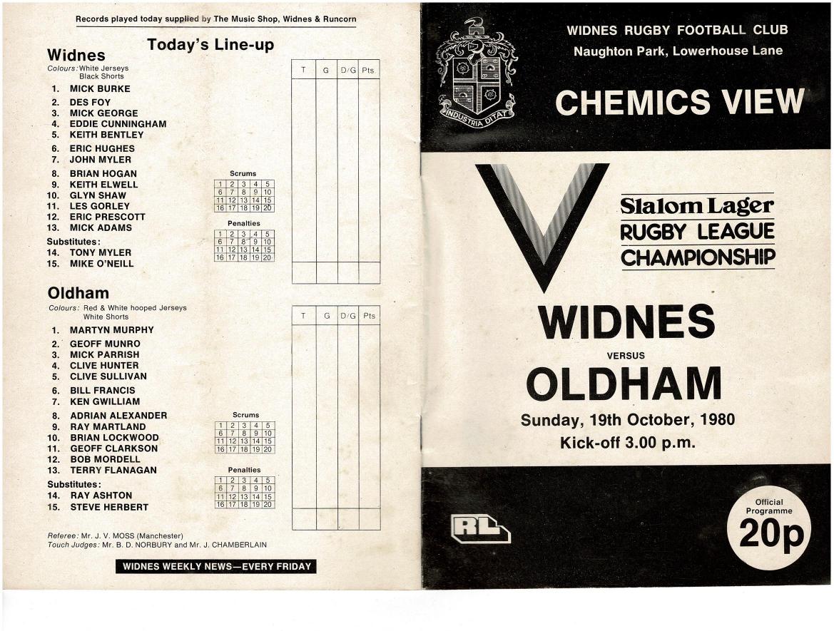 Programme cover: Oldham v Widnes, 19 October 1980