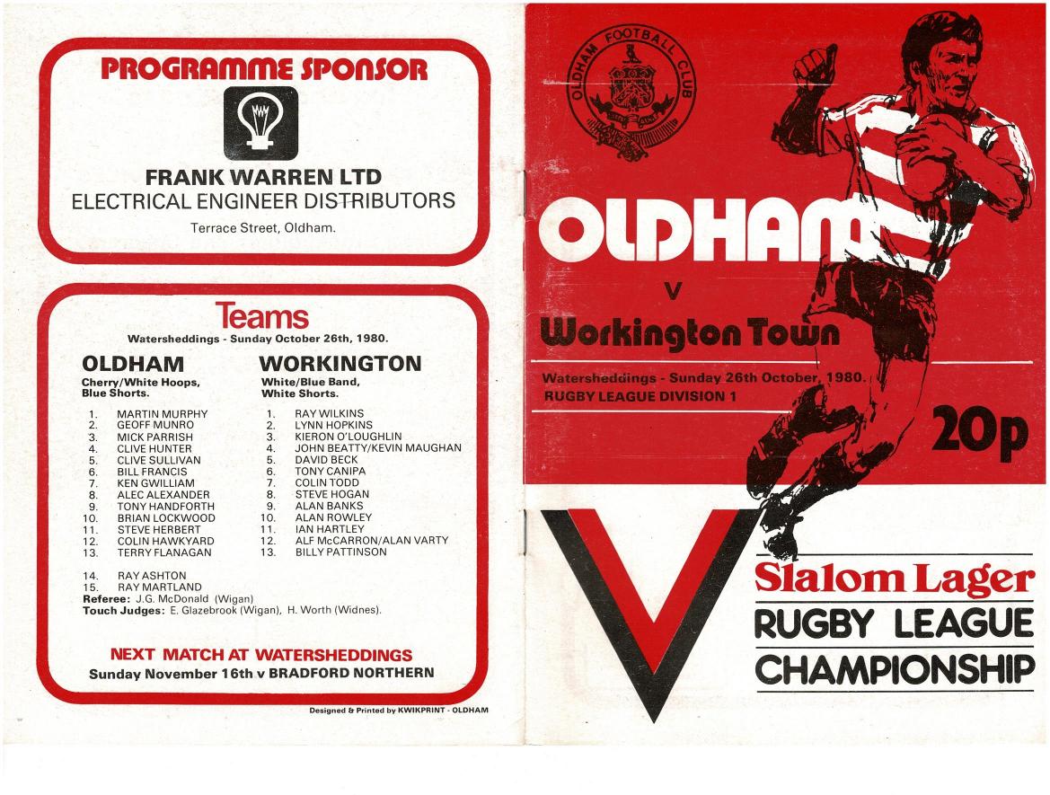 Programme cover: Oldham v Workington Town, 26 October 1980
