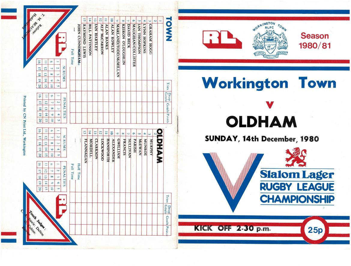 Programme cover: Oldham v Workington Town, 14 December 1980