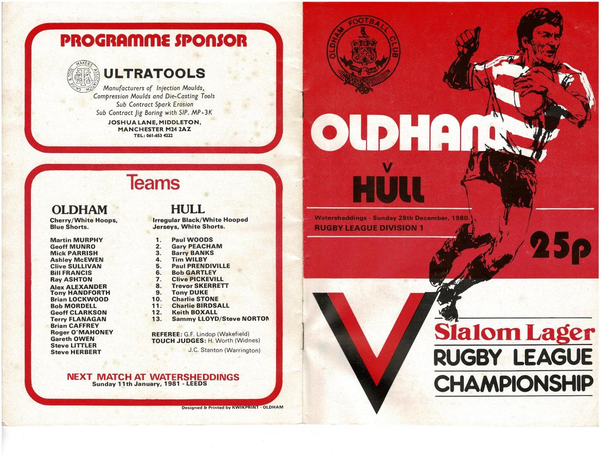 Programme cover: Oldham v Hull FC, 28 December 1980