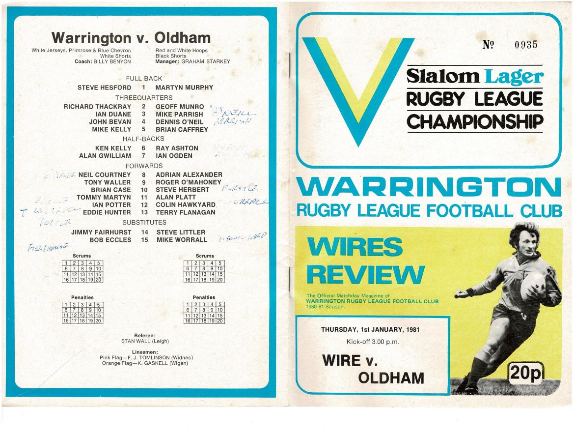 Programme cover: Oldham v Warrington, 1 January 1981