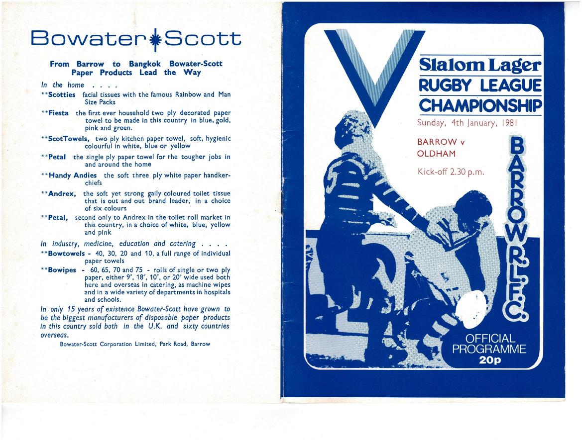 Programme cover: Oldham v Barrow, 4 January 1981