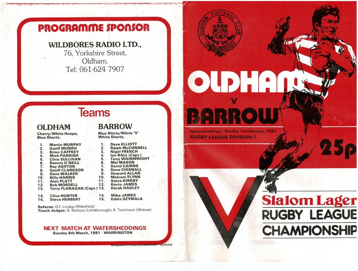 Programme cover: Oldham v Barrow, 1 February 1981