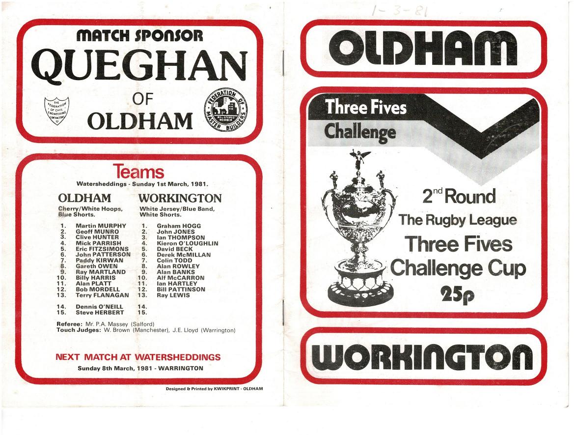 Programme cover: Oldham v Workington Town, 1 March 1981