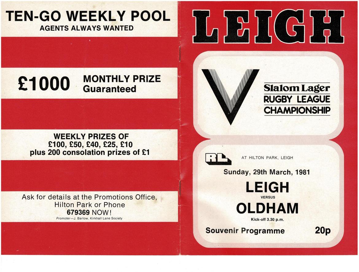 Programme cover: Oldham v Leigh, 29 March 1981