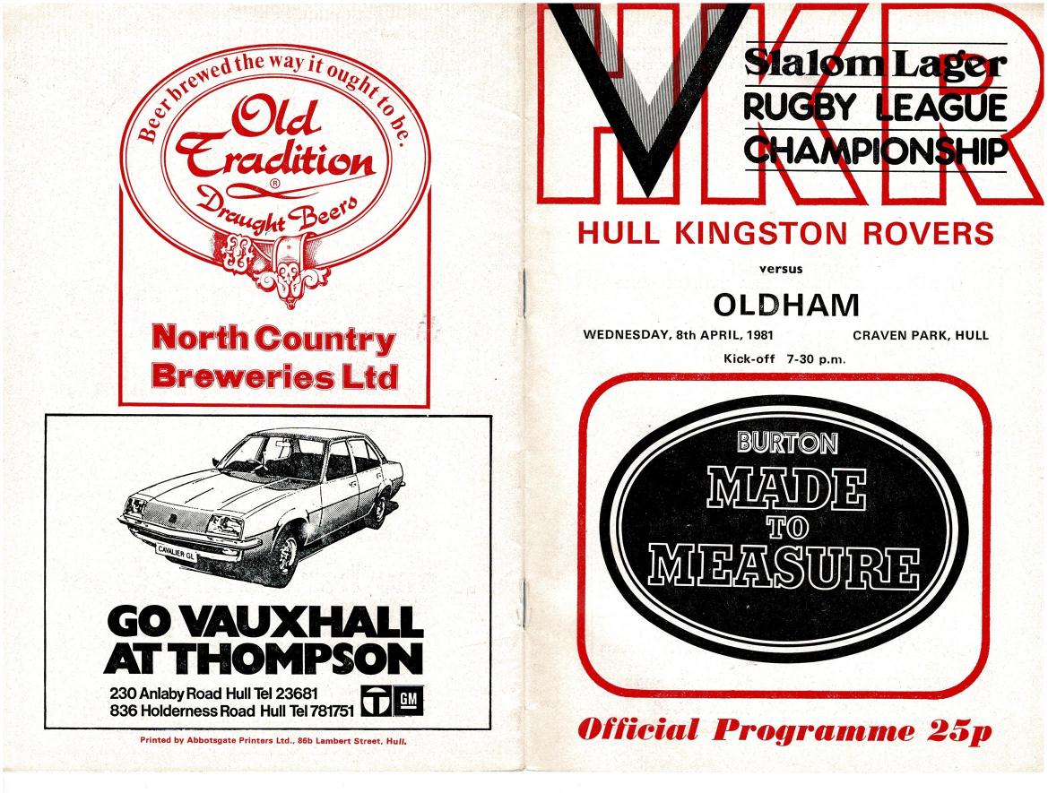 Programme cover: Oldham v Hull Kingston Rovers, 8 April 1981