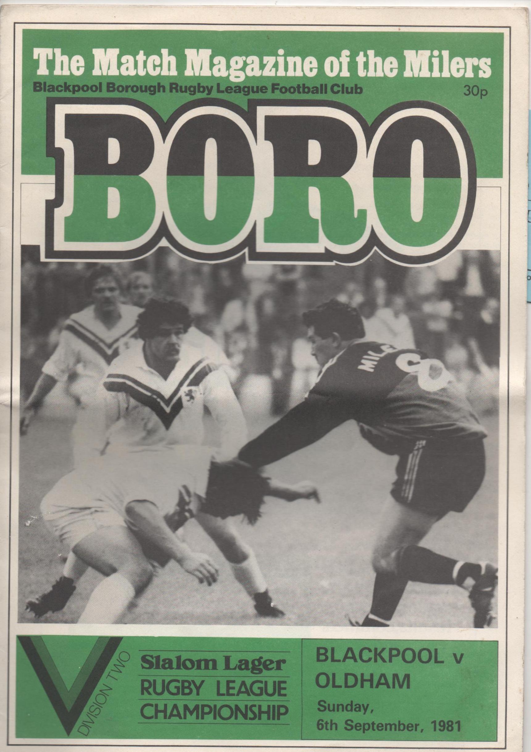 Programme cover: Oldham v Blackpool Borough, 6 September 1981