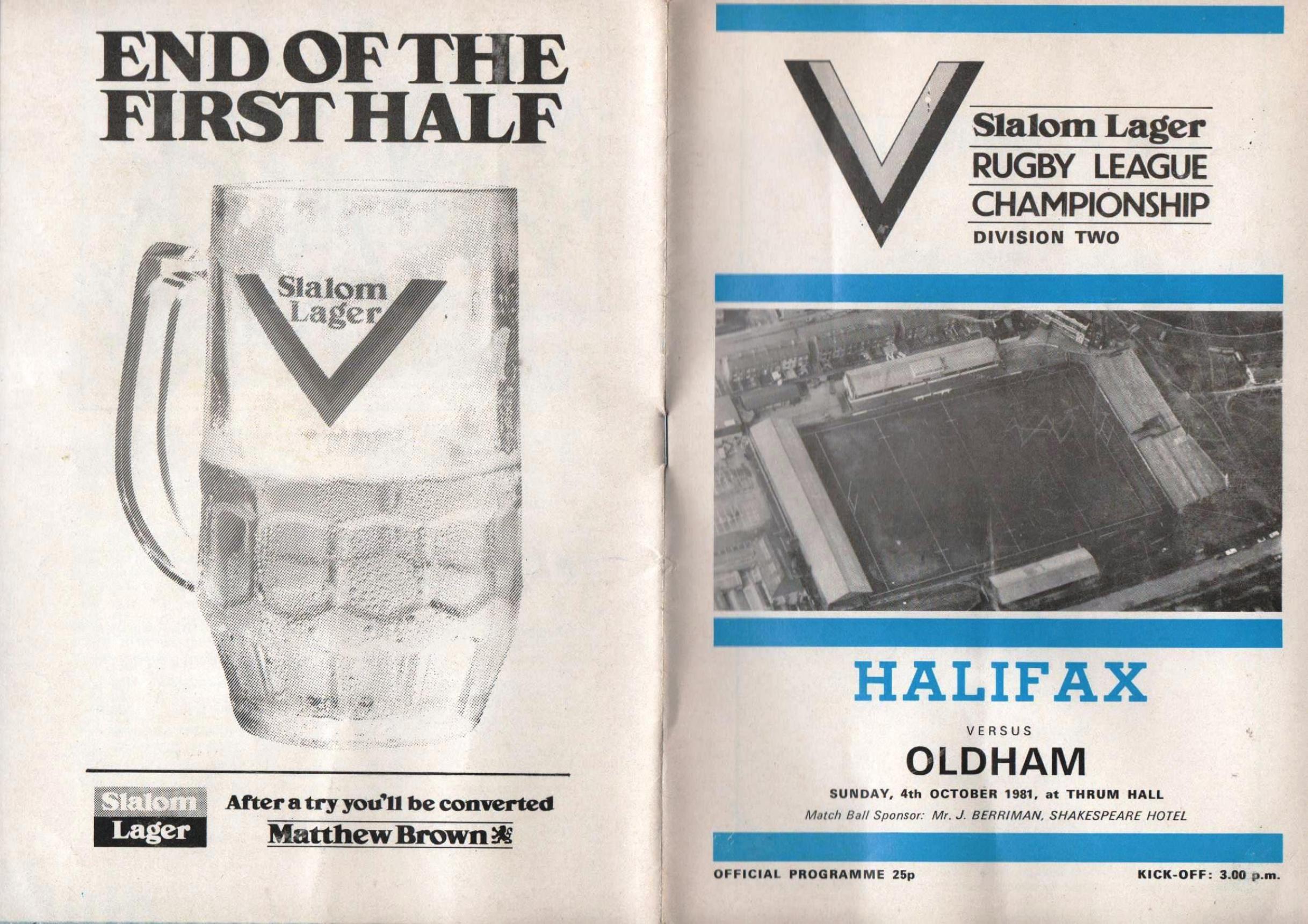 Programme cover: Oldham v Halifax, 4 October 1981