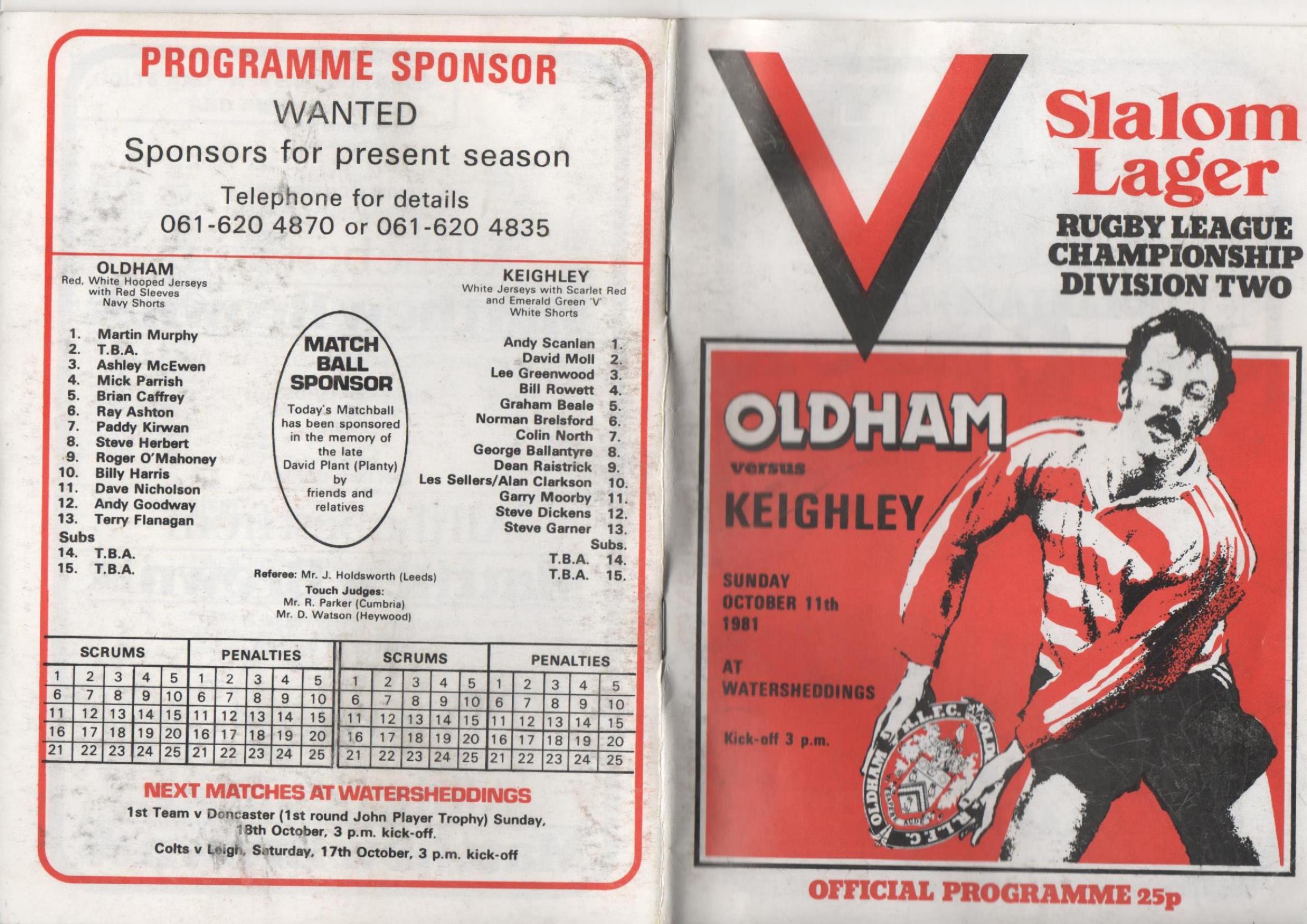 Programme cover: Oldham v Keighley, 11 October 1981