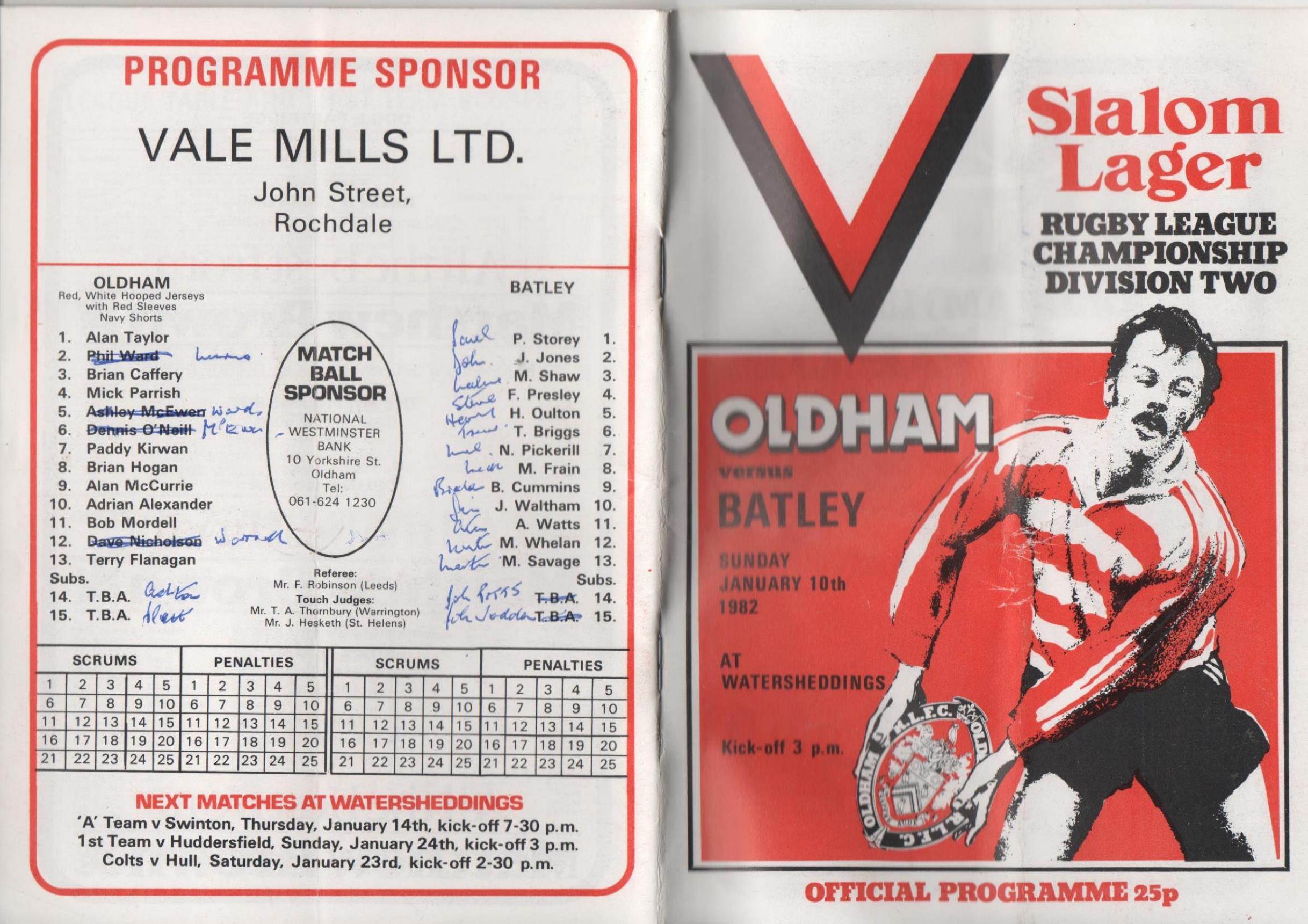 Programme cover: Oldham v Batley, 10 January 1982