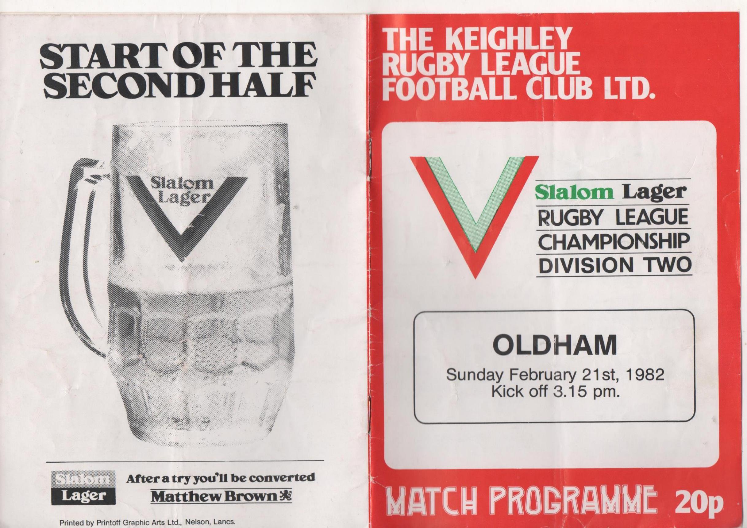 Programme cover: Oldham v Keighley, 21 February 1982