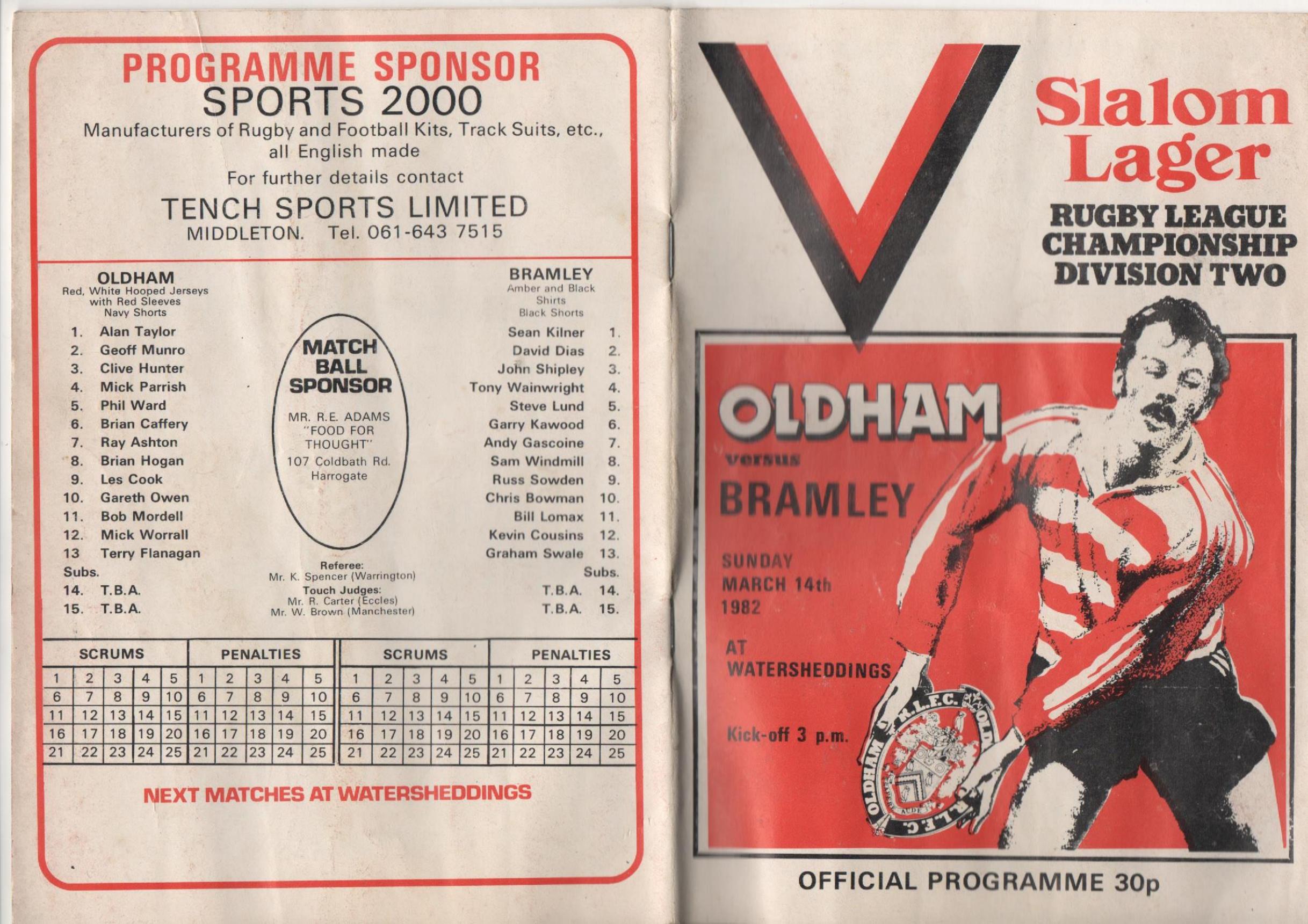 Programme cover: Oldham v Bramley, 14 March 1982