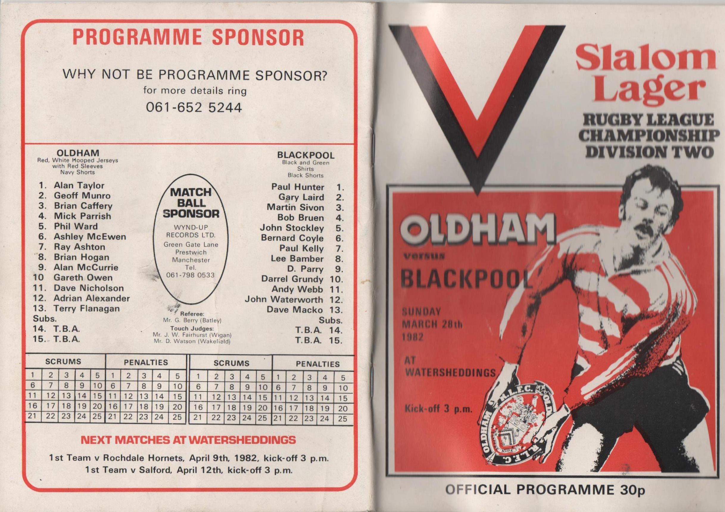 Programme cover: Oldham v Blackpool Borough, 28 March 1982
