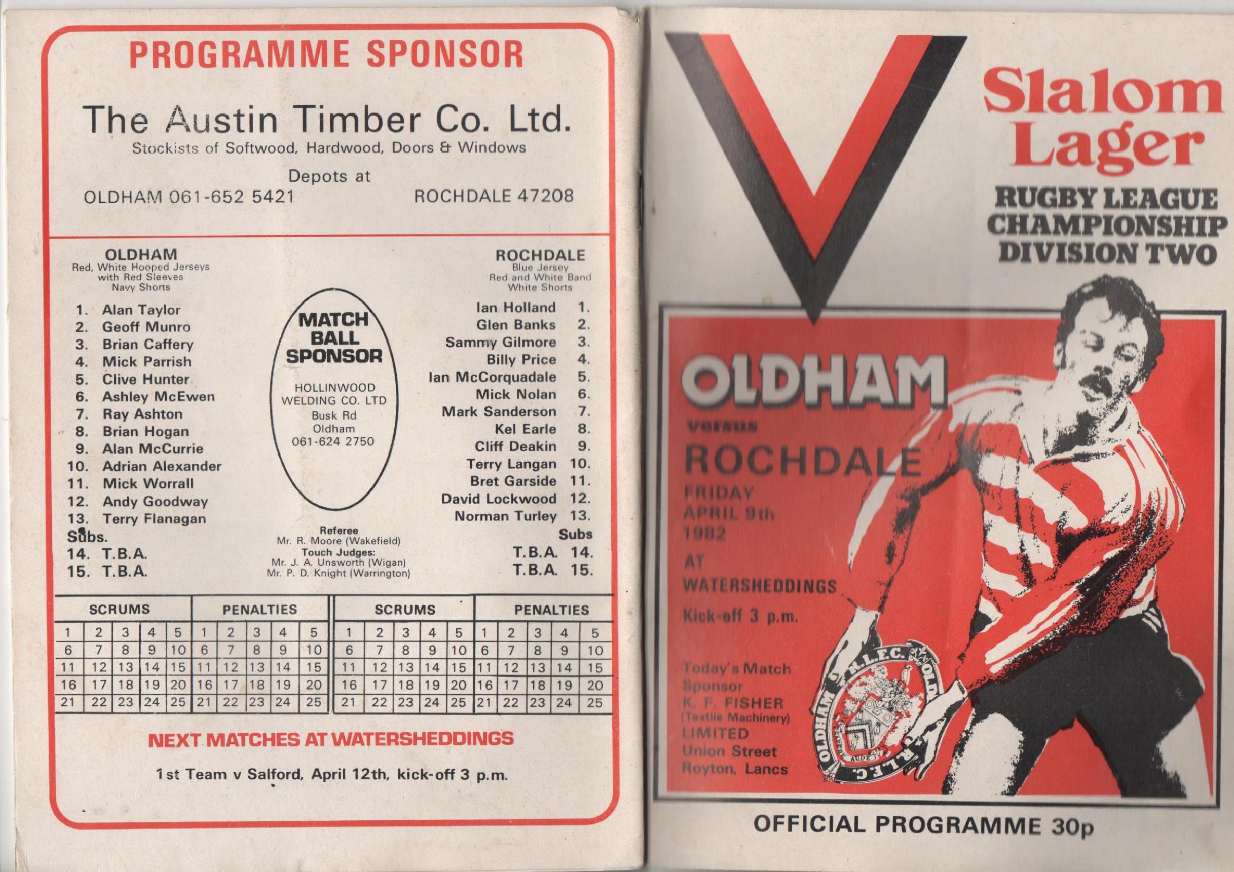 Programme cover: Oldham v Rochdale Hornets, 9 April 1982