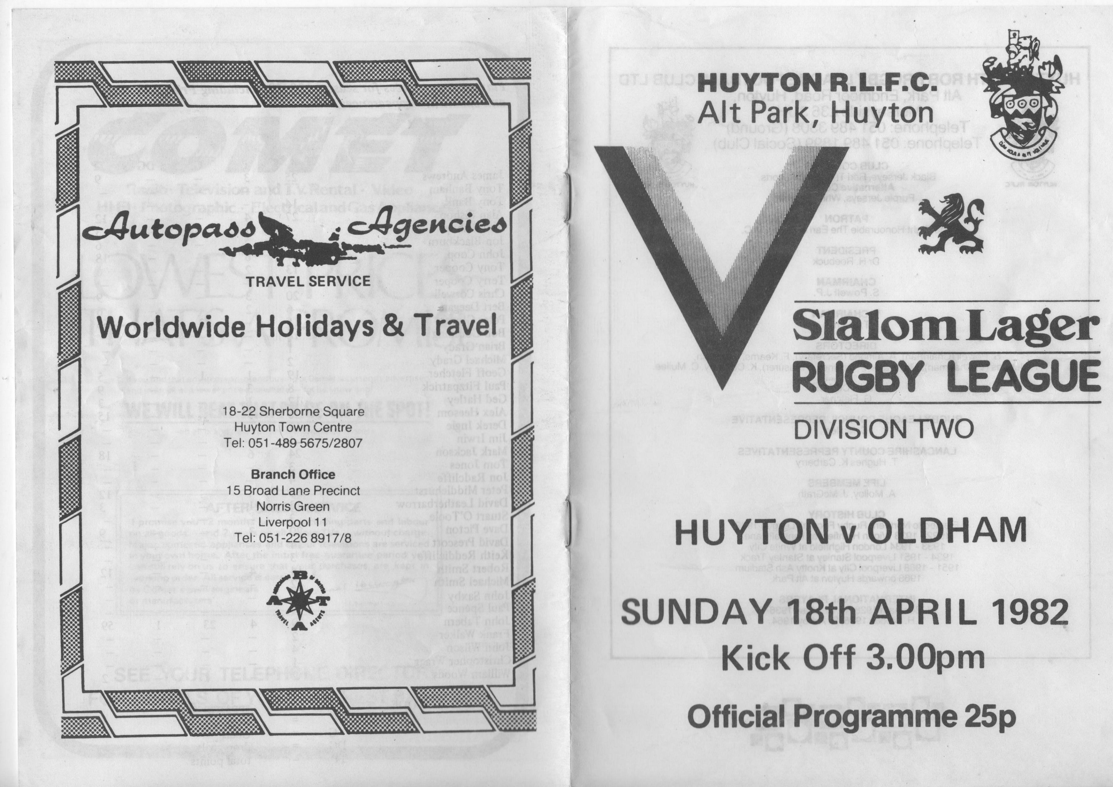 Programme cover: Oldham v Huyton, 18 April 1982