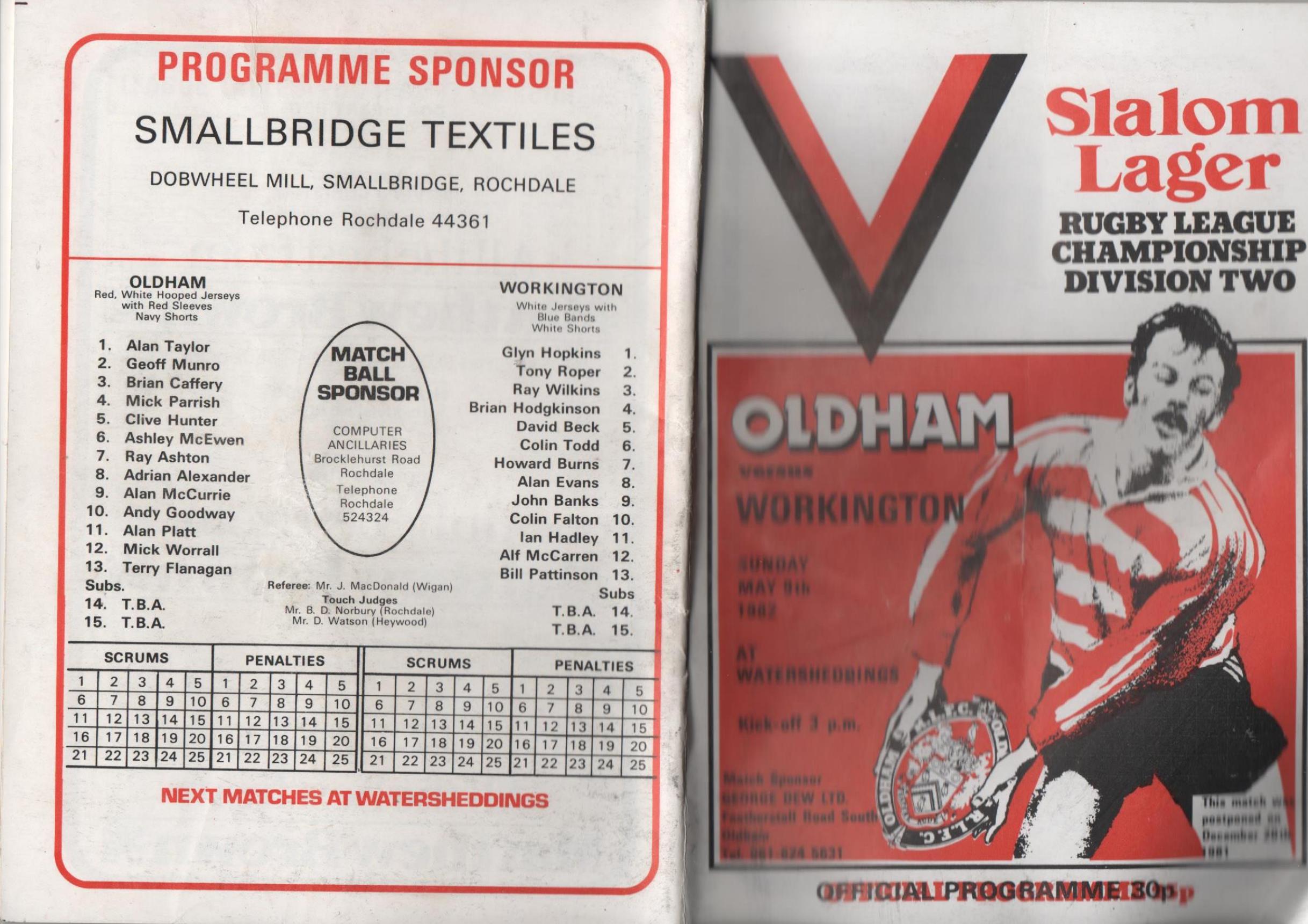 Programme cover: Oldham v Workington Town, 9 May 1982