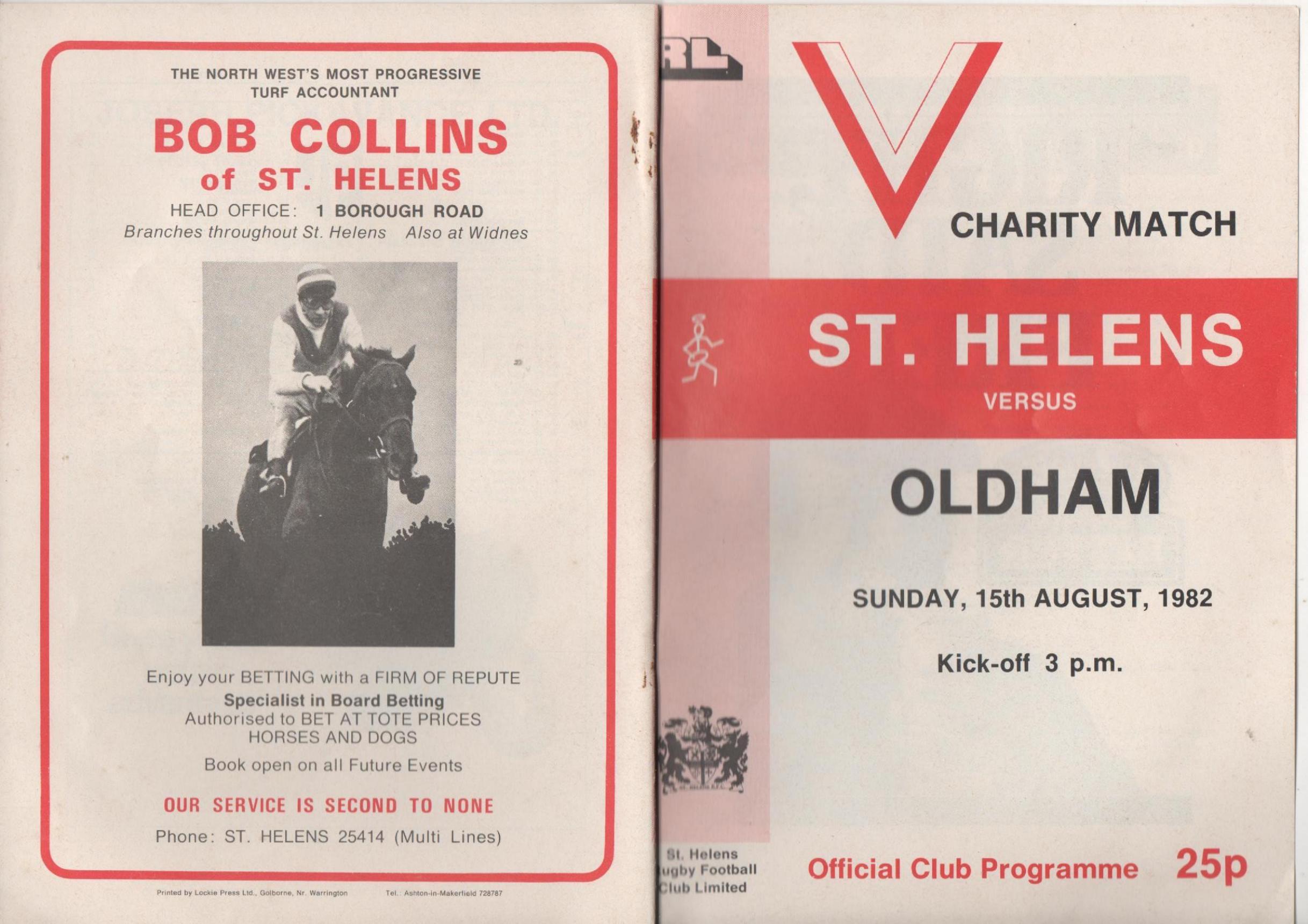 Programme cover: Oldham v St Helens, 15 August 1982