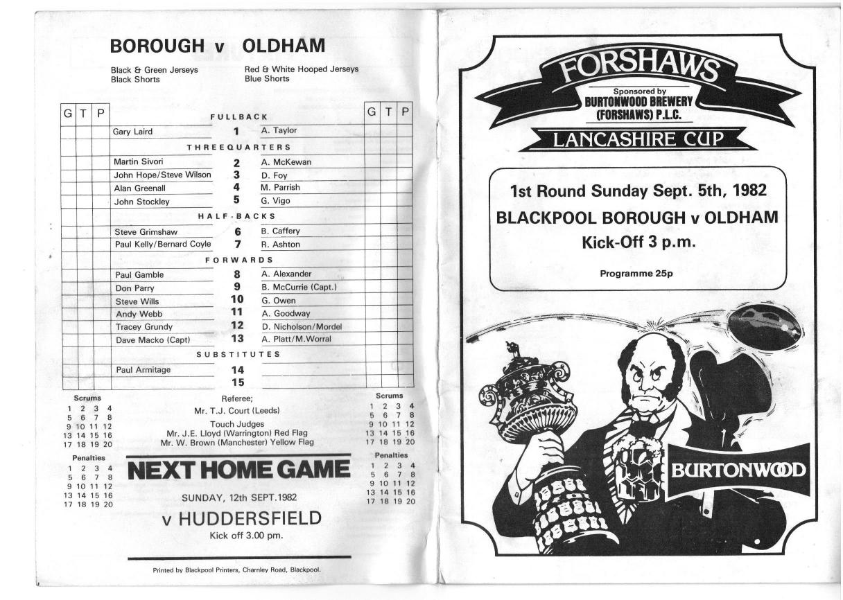 Programme cover: Oldham v Blackpool Borough, 5 September 1982