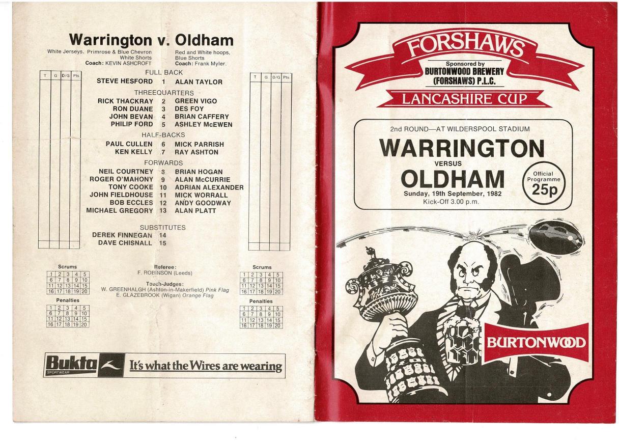 Programme cover: Oldham v Warrington, 19 September 1982