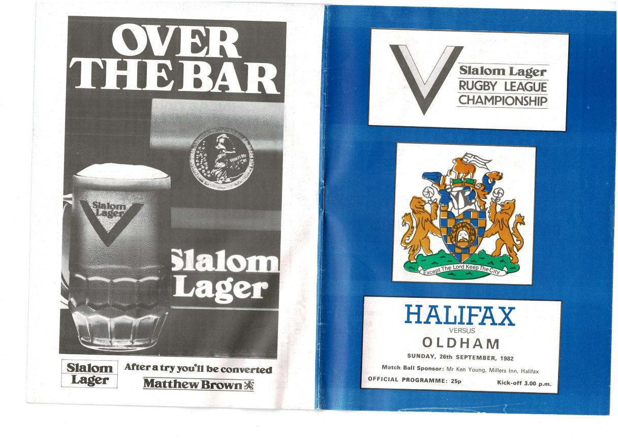 Programme cover: Oldham v Halifax, 26 September 1982