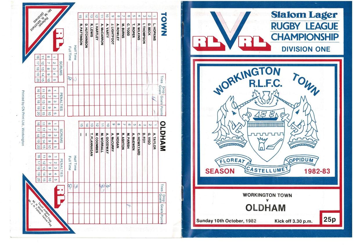 Programme cover: Oldham v Workington Town, 10 October 1982