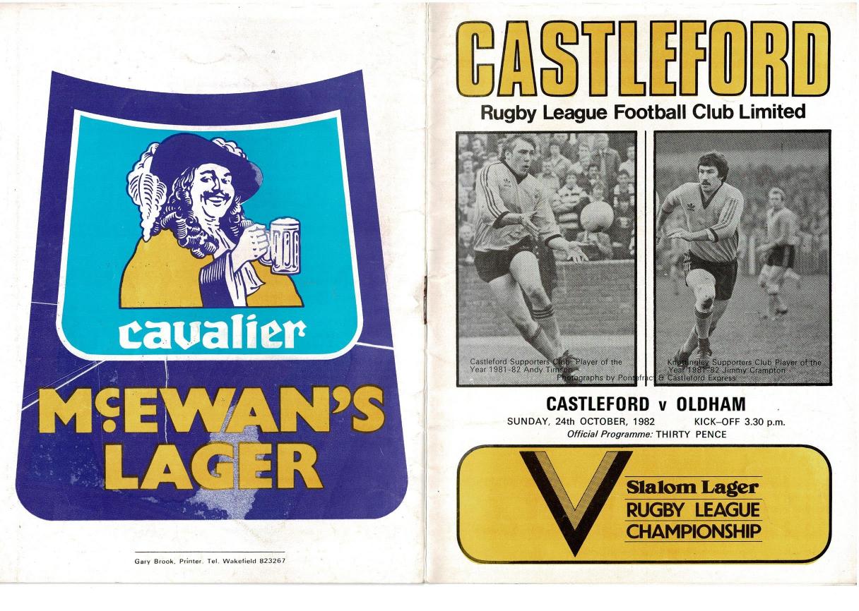 Programme cover: Oldham v Castleford, 24 October 1982