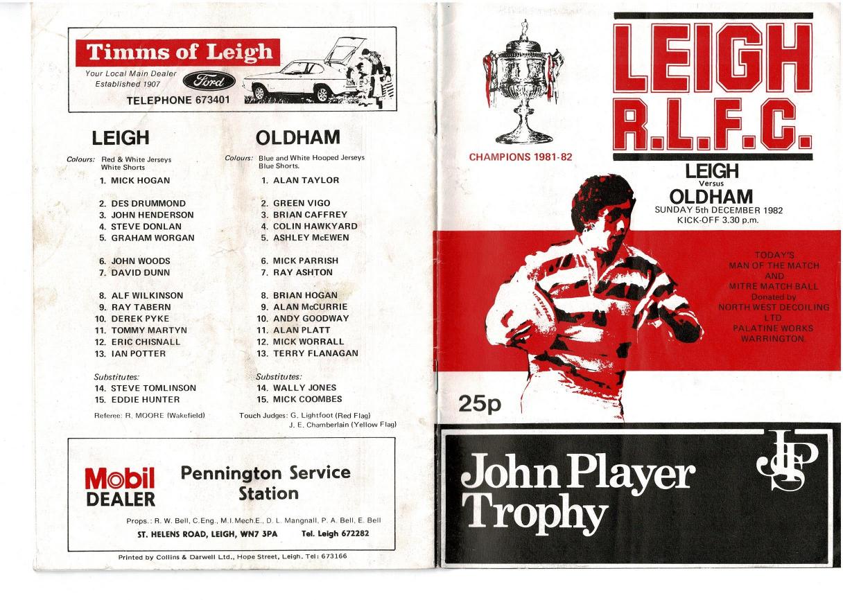 Programme cover: Oldham v Leigh, 5 December 1982