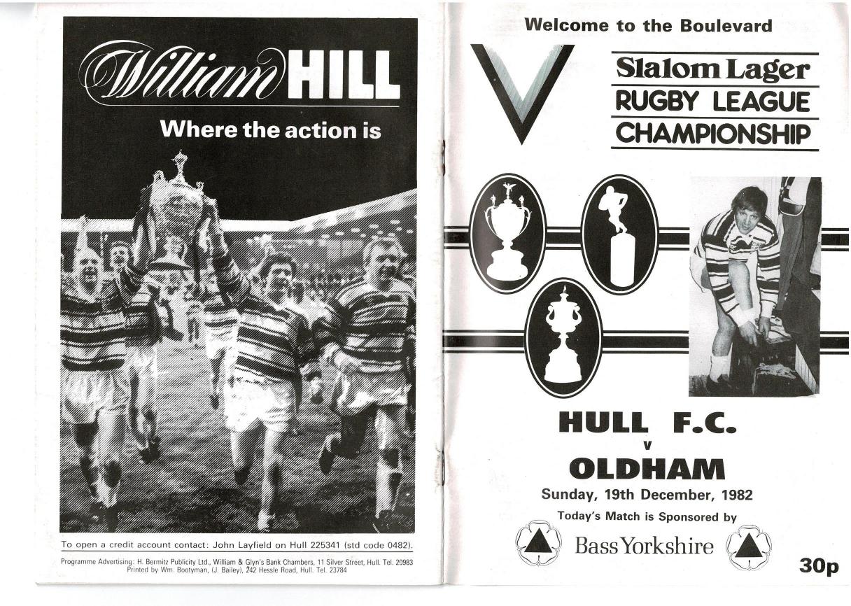 Programme cover: Oldham v Hull FC, 19 December 1982
