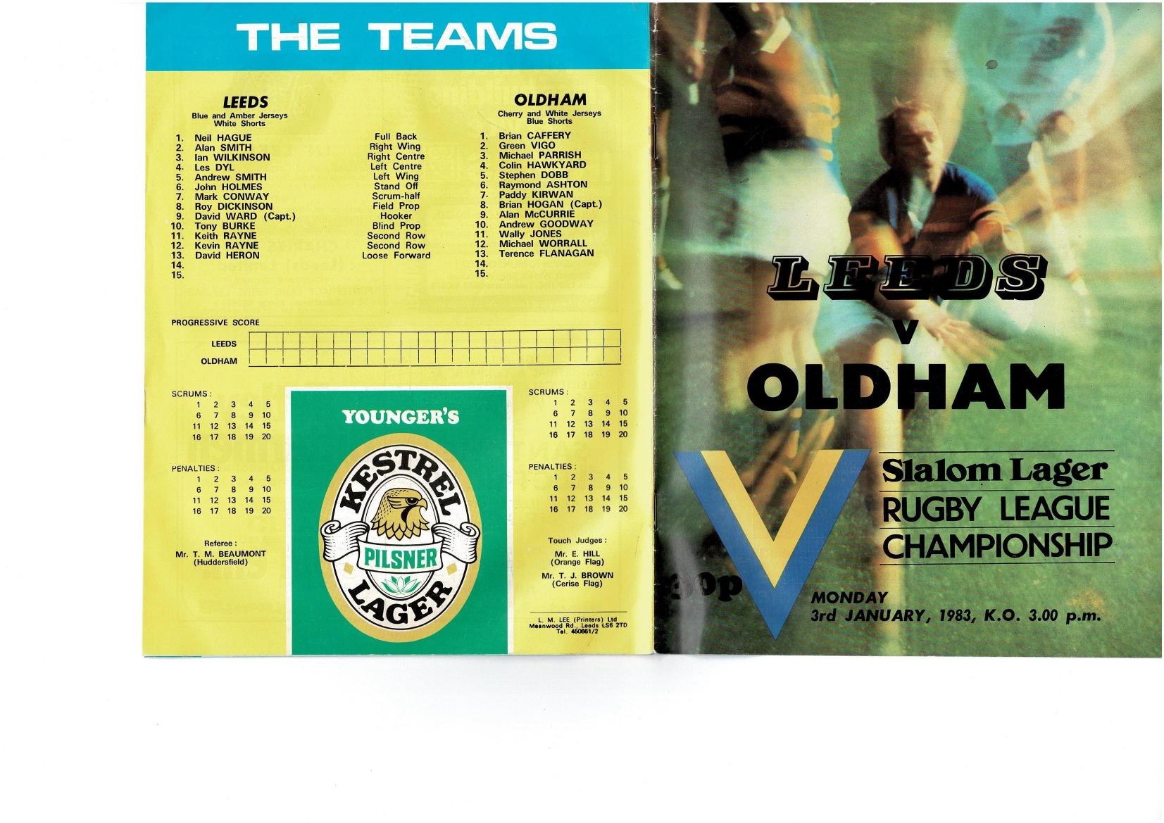 Programme cover: Oldham v Leeds, 3 January 1983