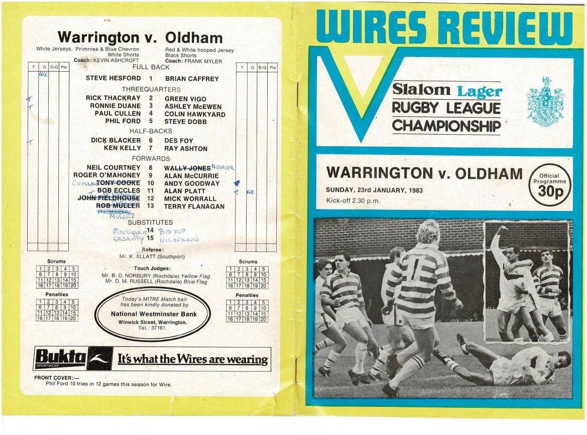 Programme cover: Oldham v Warrington, 23 January 1983