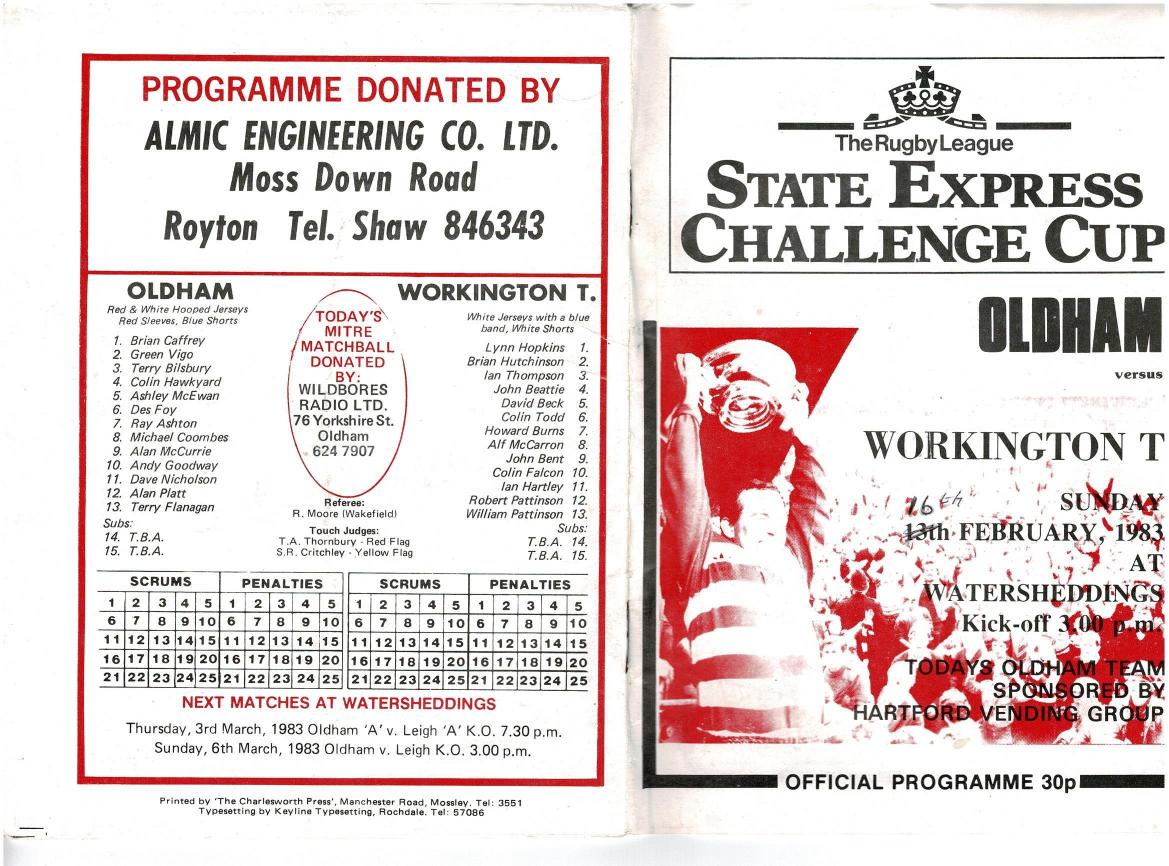 Programme cover: Oldham v Workington Town, 16 February 1983