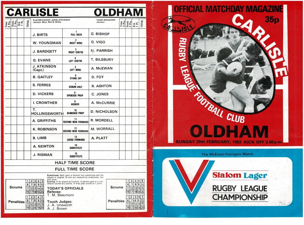 Programme cover: Oldham v Carlisle, 20 February 1983