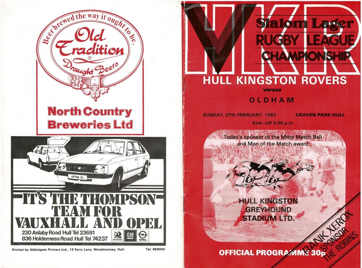 Programme cover: Oldham v Hull Kingston Rovers, 27 February 1983