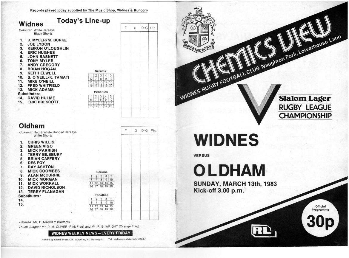Programme cover: Oldham v Widnes, 13 March 1983