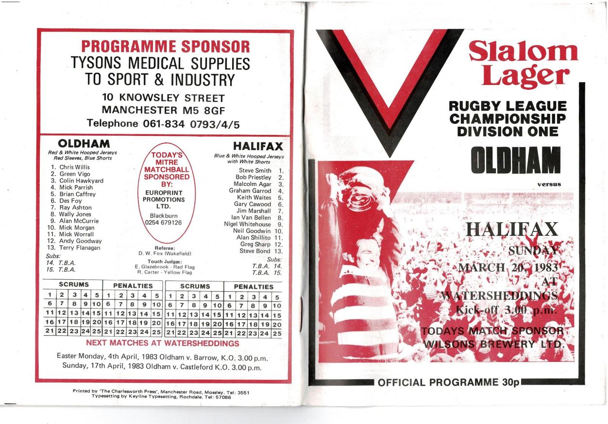 Programme cover: Oldham v Halifax, 20 March 1983
