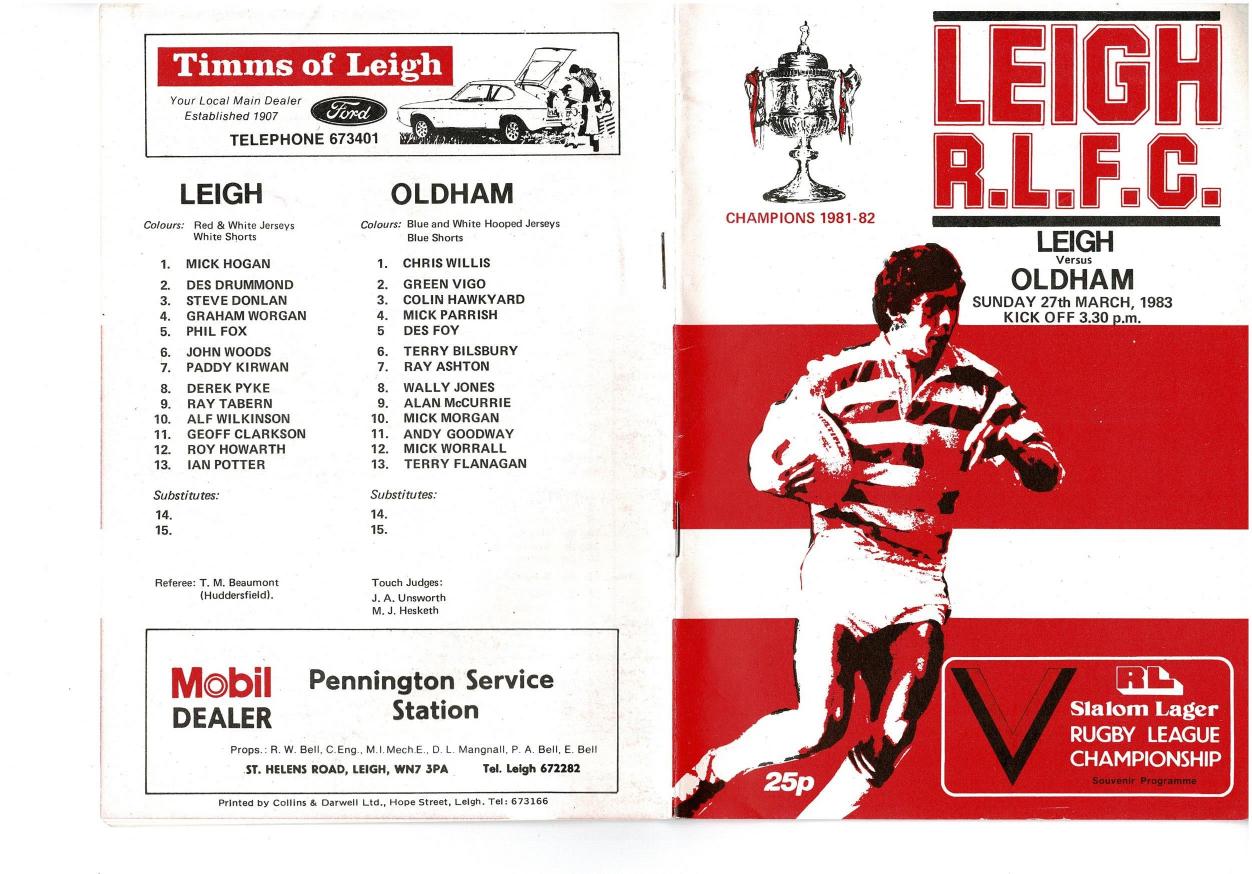 Programme cover: Oldham v Leigh, 27 March 1983