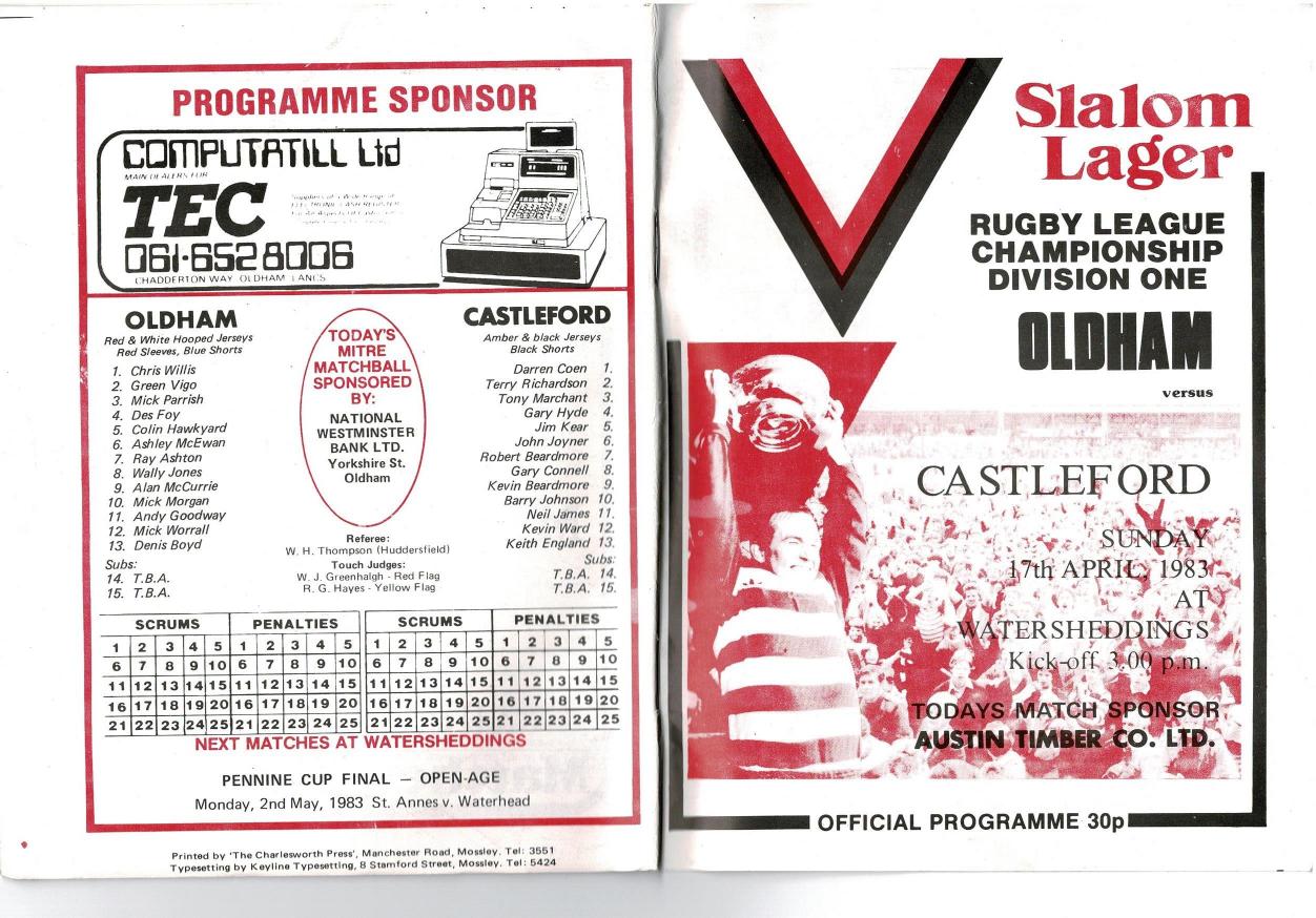 Programme cover: Oldham v Castleford, 17 April 1983