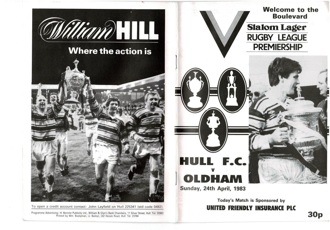 Programme cover: Oldham v Hull FC, 24 April 1983