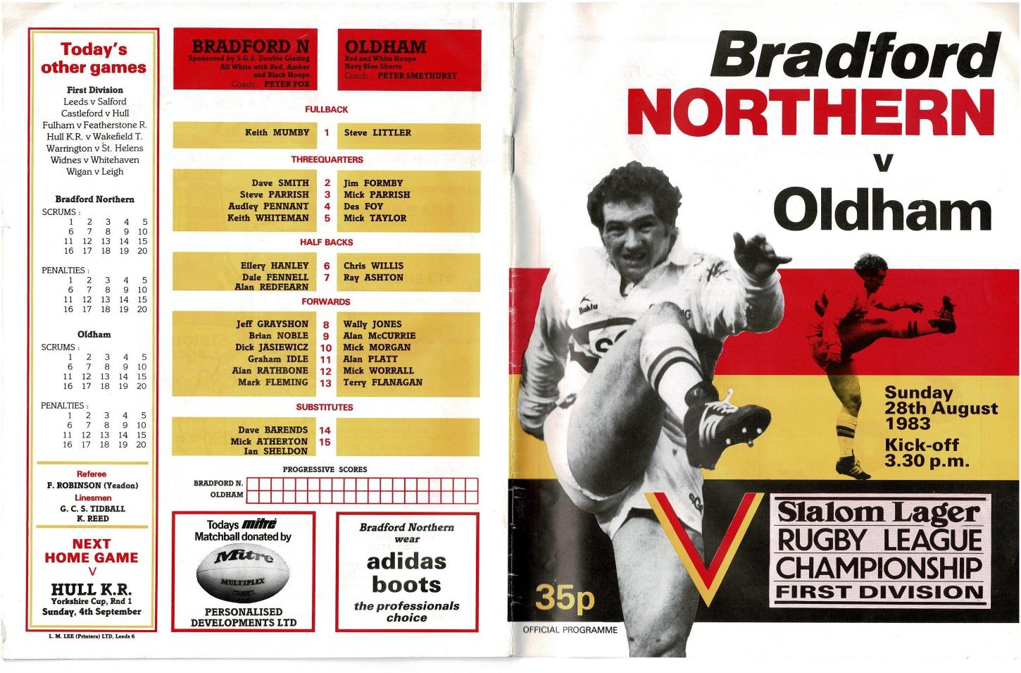 Programme cover: Oldham v Bradford Northern, 28 August 1983