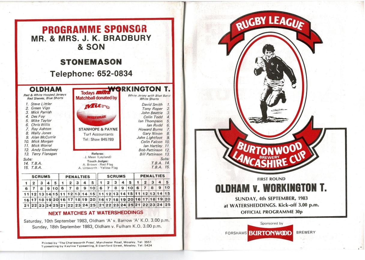 Programme cover: Oldham v Workington Town, 4 September 1983