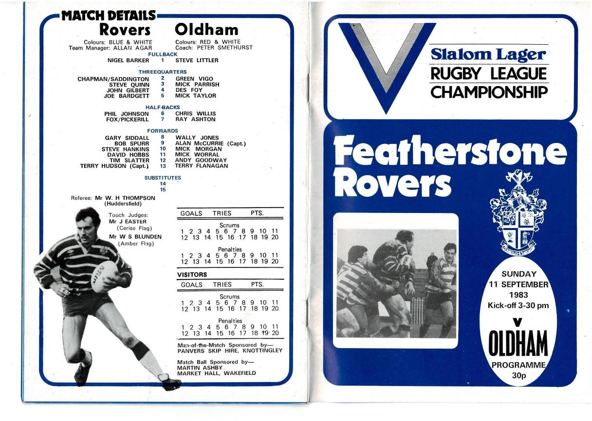 Programme cover: Oldham v Featherstone Rovers, 11 September 1983