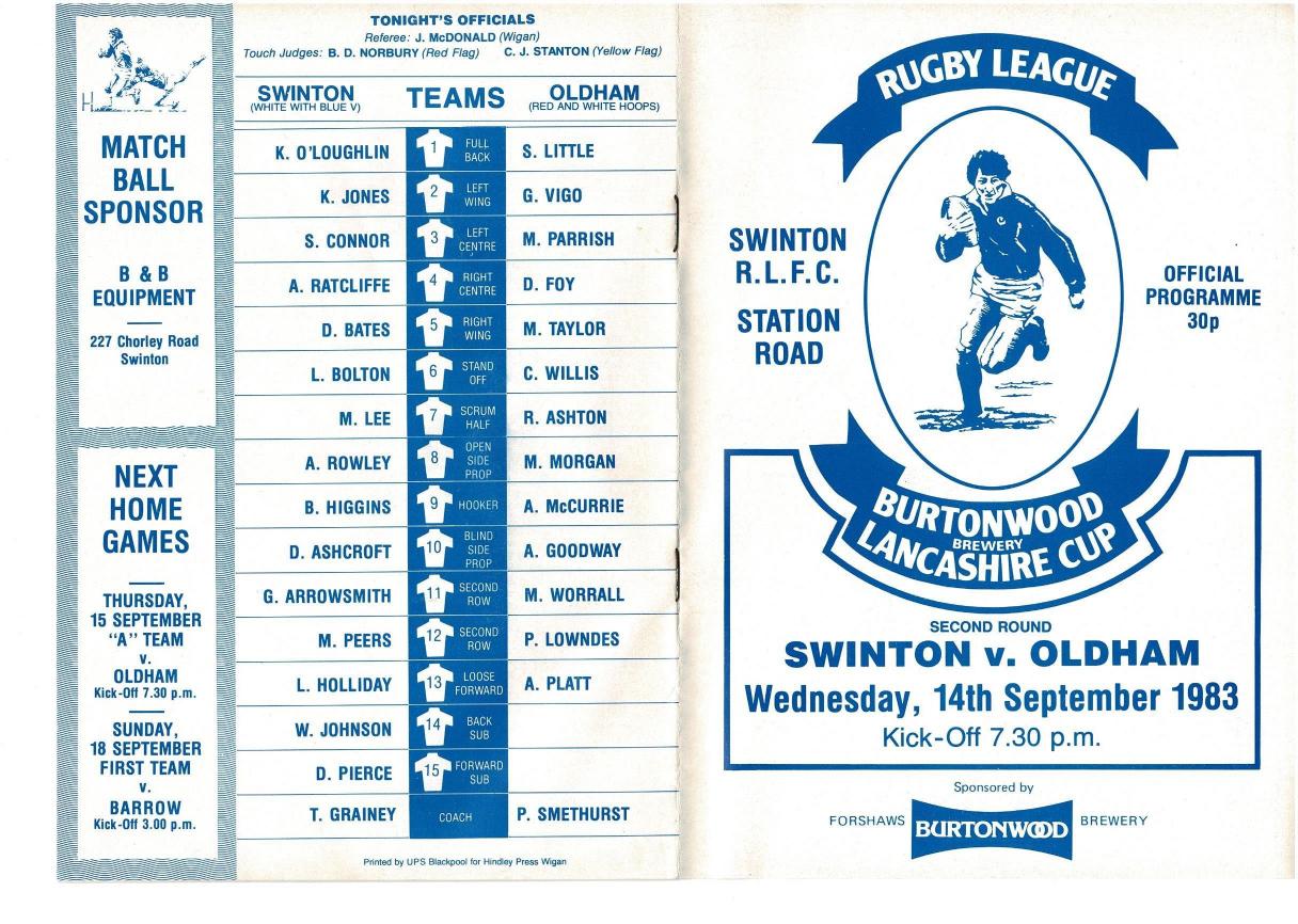 Programme cover: Oldham v Swinton, 14 September 1983