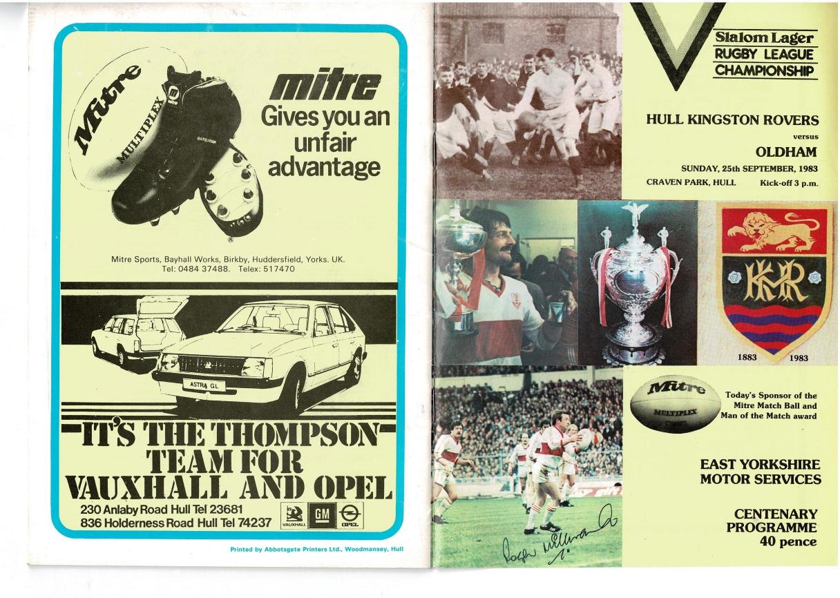 Programme cover: Oldham v Hull Kingston Rovers, 25 September 1983